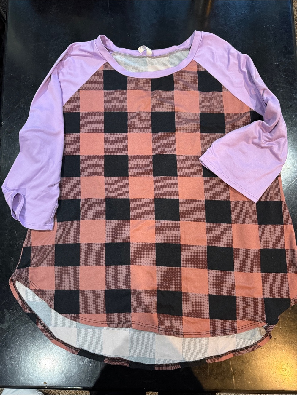 Collective Rack Lilac Sleeve Pink Plaid Raglan Tee - Picture 1 of 3